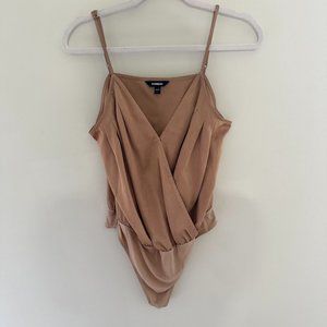 Express Tan Satin Faux Wrap Cami Bodysuit L
